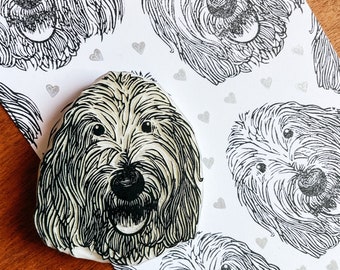 Custom pet portrait rubber stamp with ink pad / animal lover gift / personalised hand carved stamp / pet face stamp / pet wrapping paper