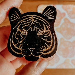 Tiger head rubber stamp hand carved / jungle pattern design / wild animal lover stationery / cardmaking wild cat stamp for bullet journal image 3