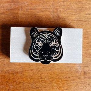 Tiger head rubber stamp hand carved / jungle pattern design / wild animal lover stationery / cardmaking wild cat stamp for bullet journal image 9