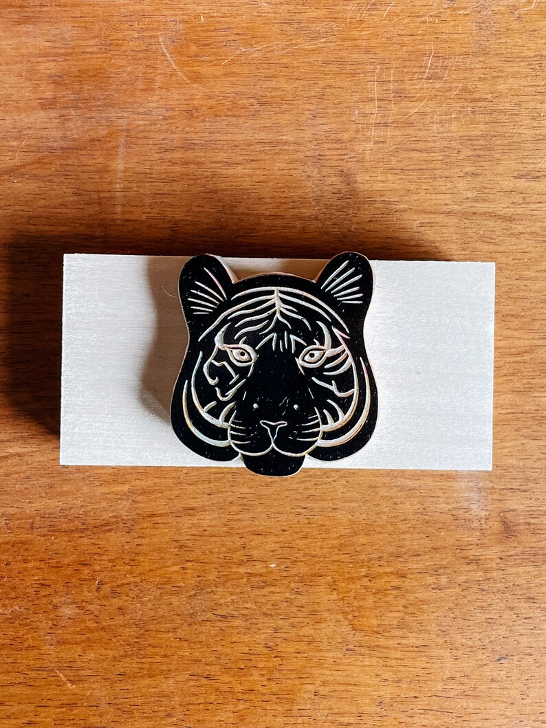 Tiger head rubber stamp hand carved / jungle pattern design / wild animal lover stationery / cardmaking wild cat stamp for bullet journal image 9