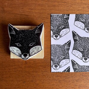 Fox stamp rubber hand carved / autumn fall design / wild animal lover stationery / cardmaking animal stamp / woodland craft image 7