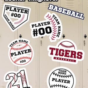 Personalized Baseball Locker Magnets Custom Team Name & Number