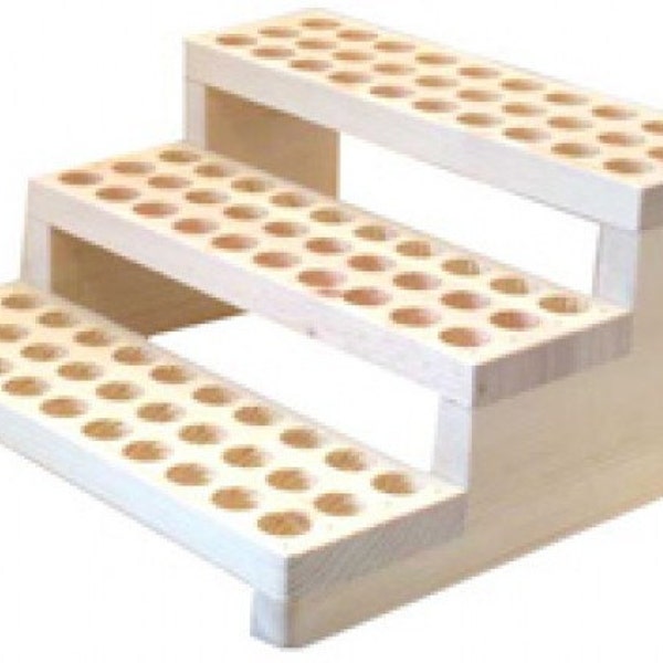 Wooden Display Rack Product Bottles of 13/16" Outer Diameter - 3 Row Bottle Display Rack - Holds 90 Bottles