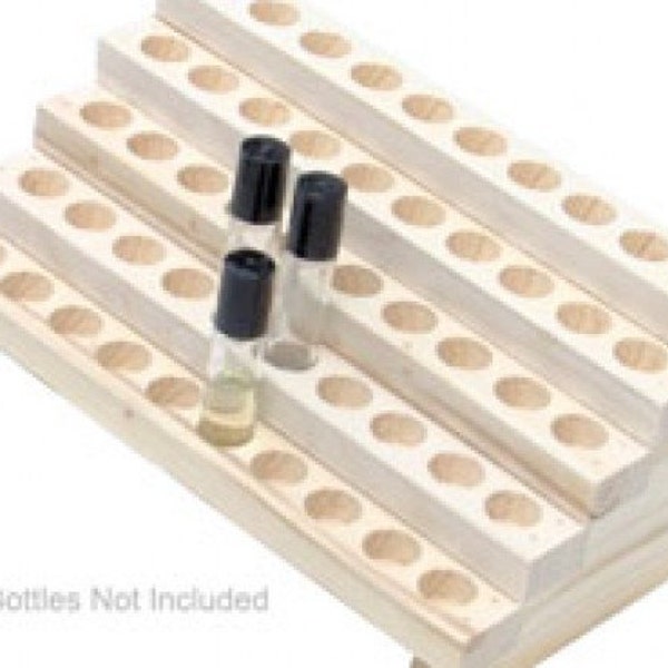 Wooden Display Rack for Fragrance or Essential Oils - 5 Row Bottle Display Rack - Holds 50 Bottles