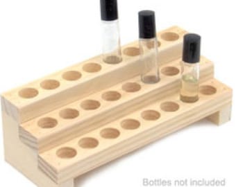 Wooden Display Rack for Fragrance or Essential Oils - 3 Row Bottle Display Rack - Holds 24 Bottles