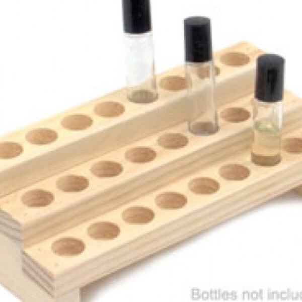 Wooden Display Rack for Fragrance or Essential Oils - 3 Row Bottle Display Rack - Holds 24 Bottles