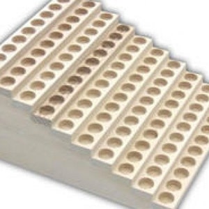 Wooden Display Rack Product Bottles of 1.25&quot; Outer Diameter - 10 Row Bottle Display Rack - Holds 100 Bottles