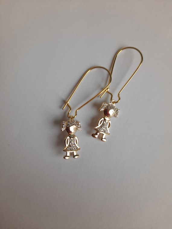 Golden Girl Earrings ,Golden Baby Earrings Kids Earrings Children Gold  Earrings Small Women Dangle Earrings Golden Kids Earrings