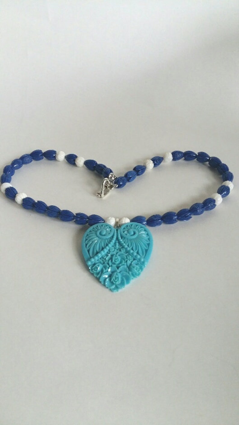 Women Blue Tulips Sea Shell Necklace Sea Sell Necklace Blue Pendant Blue Tulips Beads Necklace Sea Shell Necklace Women Blue Necklace