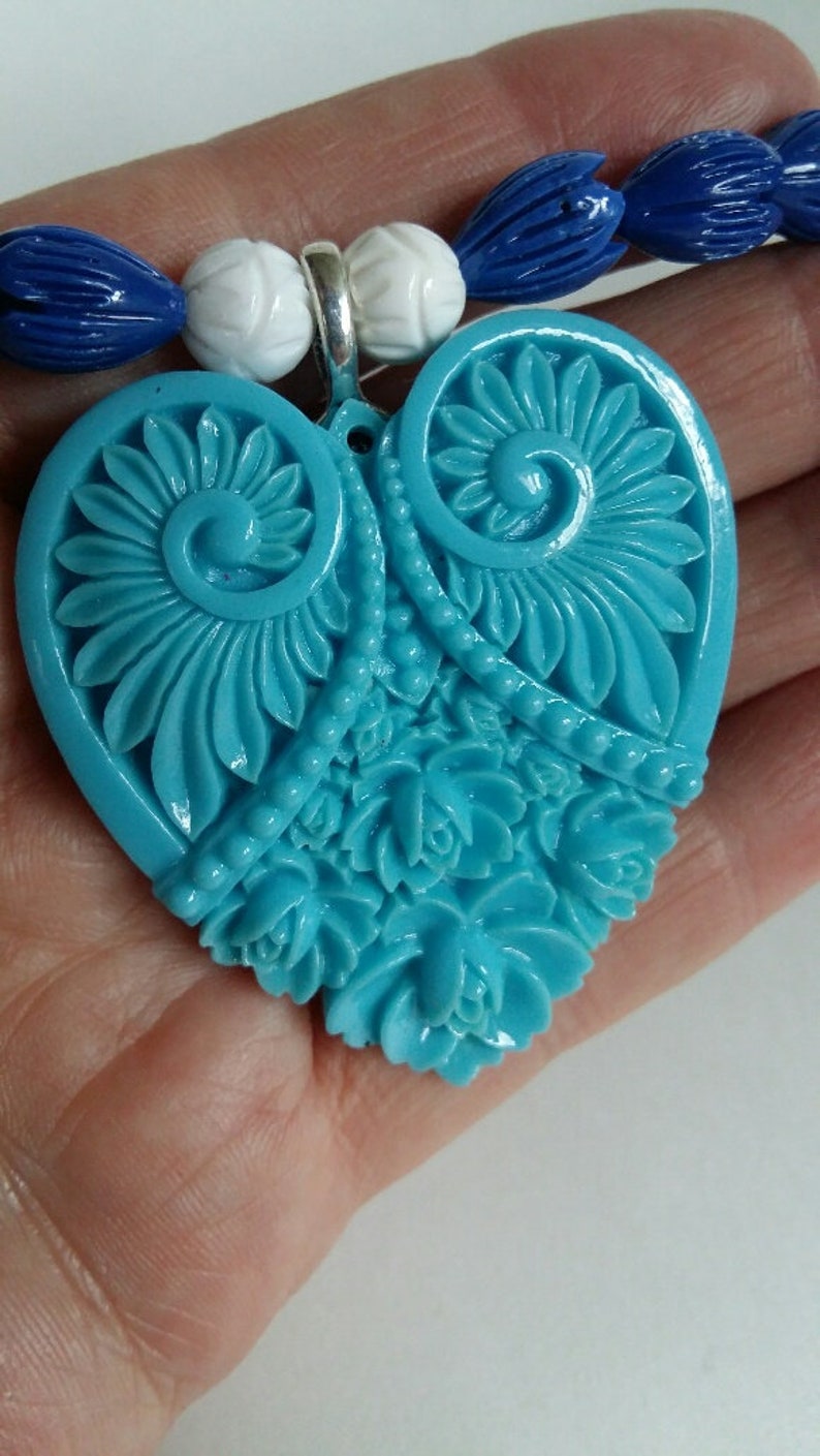 Women Blue Tulips Sea Shell Necklace Sea Sell Necklace Blue Pendant Blue Tulips Beads Necklace Sea Shell Necklace Women Blue Necklace