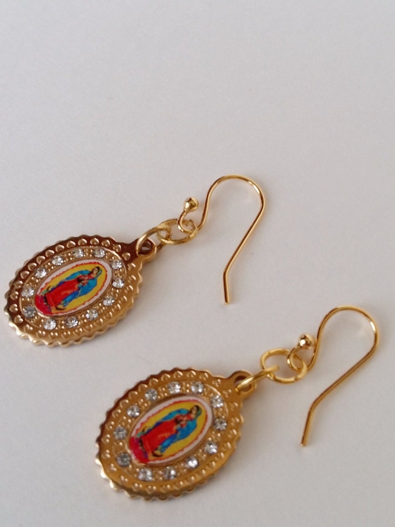 Virgin of Guadalupe Earrings Iconic Virgin Mary Golden Tone Etsy