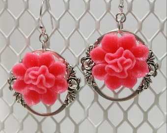 Rose Earrings Jewelry ,Red Rose Earrings, Women Rose Earrings,Red  Flower Earrings