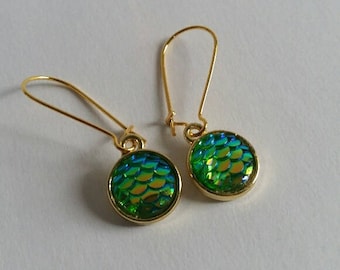 Mermaid Women Earrings , Dangle Mermaid Earrings  , Women Dragon Earrings  , Green Mermaid  Earrings , Sea Mermaid Blu Green Earrings