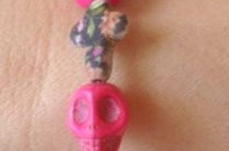 Turquoise Pink Sugar Skull Stone Skulls Inspired Bracelet Multi Color Cross Day of the Dead Bracelet Dia de Muertos Bracelet