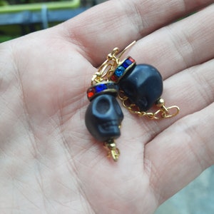 Day of the Dead Earrings Skulls ,Skulls Inspired Dangle Collection , Dia de Los Muertos Skulls , Back Skulls Earrings, King Skulls Earrings