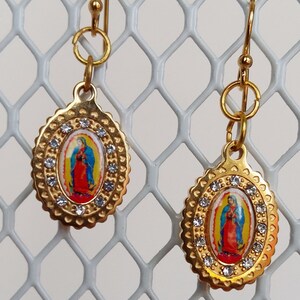 Virgin of Guadalupe Earrings, Iconic Virgin Mary Golden Tone Earrings, Golden Plated, Mary Earrings, Virgin Mary Earrings, Dangle Earrings image 4