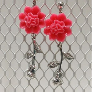 Pink  Rose Earrings, Pink Rose  Jewelry ,Red Rose Earrings, Women Rose Earrings, Flower Earrings