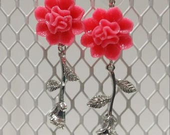 Boucles d’oreilles Rose Rose Rose Rose bijoux, boucles d’oreilles Rose rouge, les femmes Rose boucles d’oreilles, boucles d’oreilles fleur