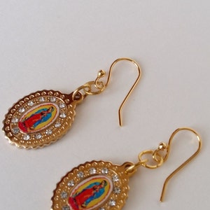 Virgin of Guadalupe Earrings, Iconic Virgin Mary Golden Tone Earrings, Golden Plated, Mary Earrings, Virgin Mary Earrings, Dangle Earrings image 2