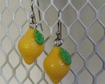 Lemon Earrings, Yellow Lemon Earring , Lemon  Fruit Earrings, Yellow Fruit Earrings, Women Dangle Lemon  Earrings , Berry Earrings
