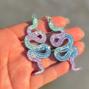 Teal Purple Sparkly Snake Earrings Style A