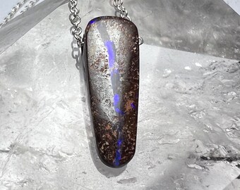 Australian Koroit Opal Necklace | Koroit Blue Opal | Boulder Opal Sterling Silver Necklace