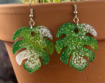Sparkly Monstera Earrings: Handmade Iridescent Sterling Silver Wires