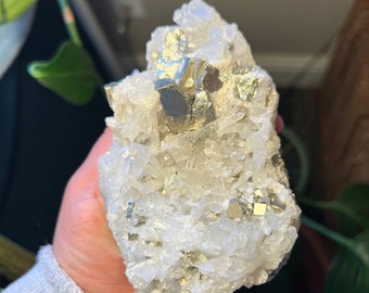 Cube Pyrite on Quartz Mineral Specimen | Crystal Quartz Pyrite Specimen