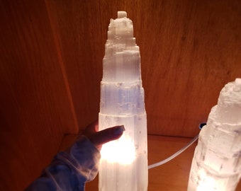 Selenite Lamp: 14" White Light Crystal Lamp (8-10lb)