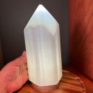 Large Selenite Pencil Lamp with Light Base