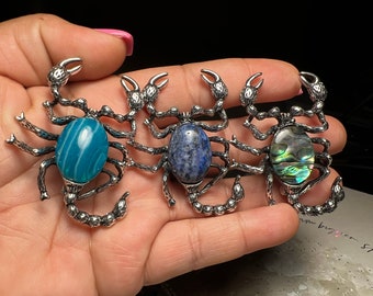 Gemstone Scorpion Brooch: Silver Crystal Scorpion Pin