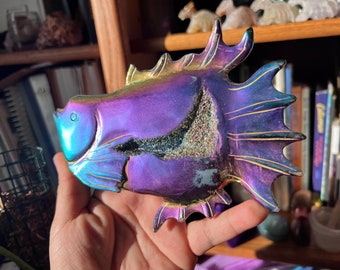 Discounted* Aura Beta Fish Carving | Rainbow Aura Beta Fish Carving | Rainbow Agate Beta Fish Carving