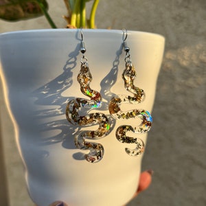 Gold and Metallic Foil Snake Earrings