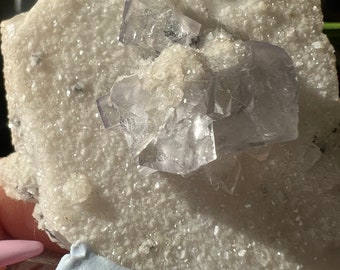 Sugar Fluorite Specimen over Tabby Quartz Specimen | Frosted Purple Fluorite | Purple Ice Fluorite | Sparkly Fluorite over Tabby Quartz