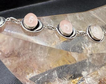 Rose Quartz Moon Toggle Bracelet  | Rose Quartz Sterling Silver Moon Bracelet