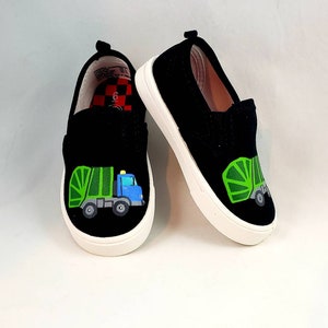 Hand PAINTED GARBAGE TRUCK shoes, baby, toddler, child, youth, and women&#39;s sizes