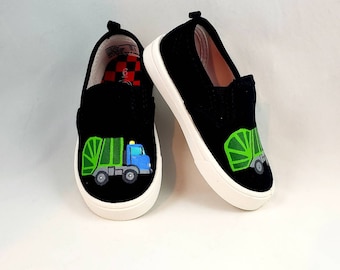 Hand PAINTED GARBAGE TRUCK shoes, baby, toddler, child, youth, and women's sizes