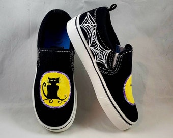 Hand PAINTED HALLOWEEN SHOES, Witch Shoes, Cat Shoes, Toddler, Child, and Youth Sizes