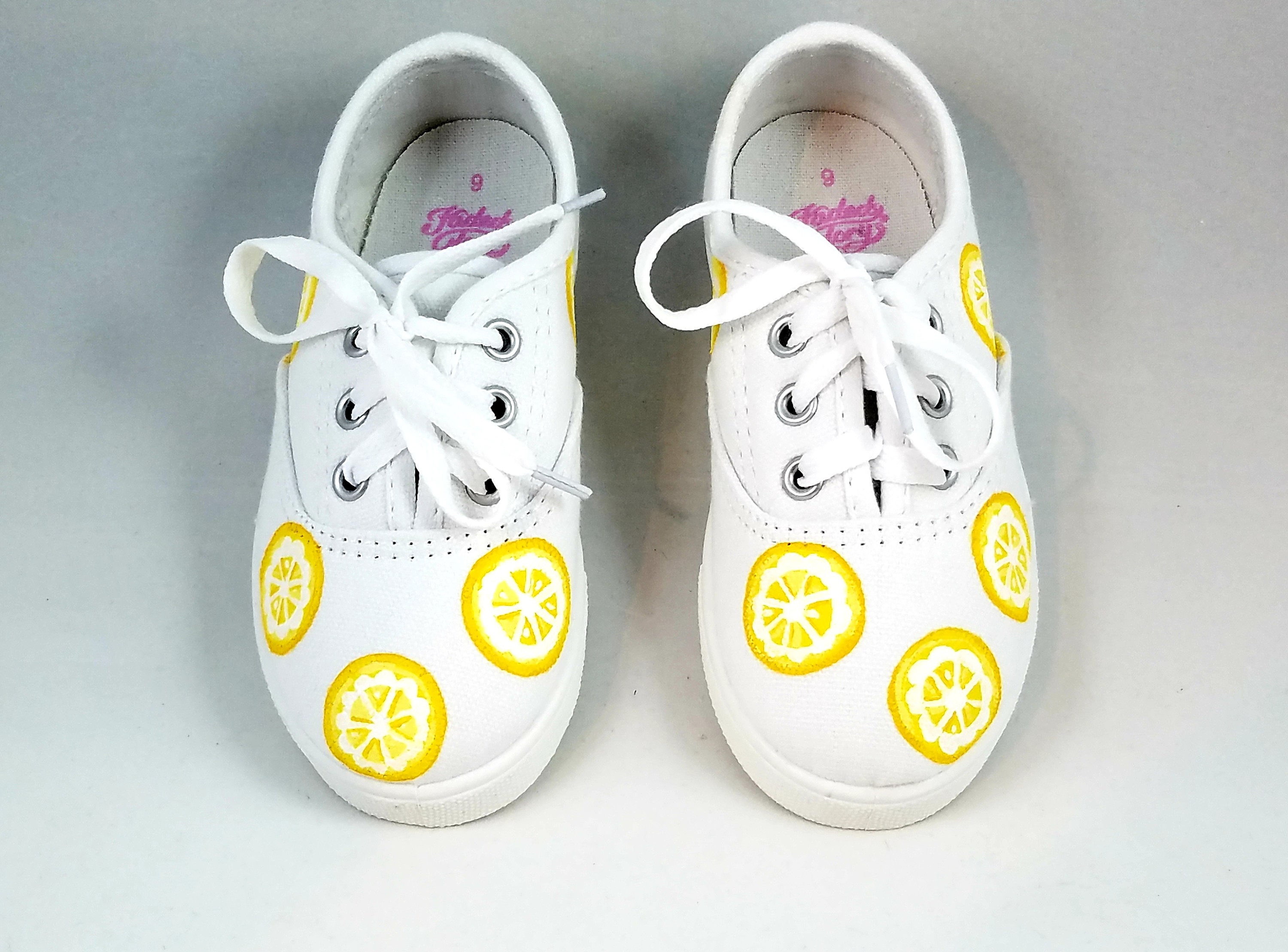 Hand PAINTED LEMON SHOES White Lace up Lemon Shoes Toddler Etsy