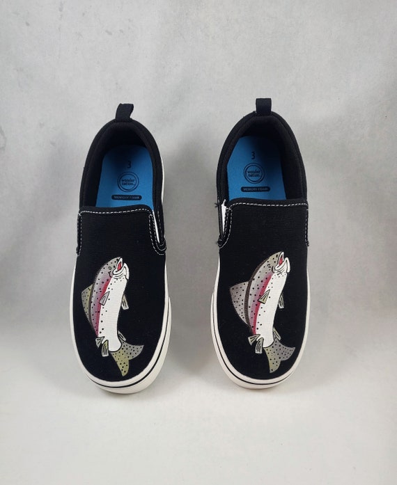 Hand PAINTED Fish SHOES Rainbow Trout Shoes Fisherman Shoes