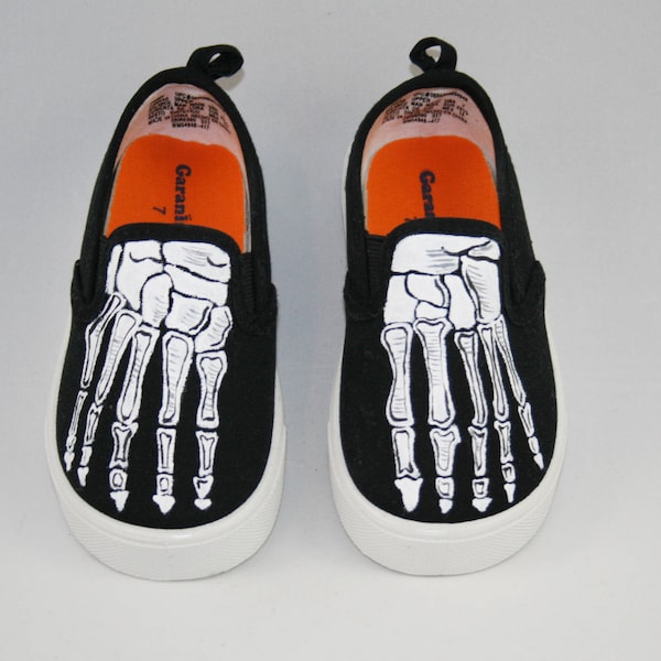 Hand PAINTED HALLOWEEN SHOES, Skeleton feet shoes, Baby/Toddler, Child, Youth, and Womens Sizes