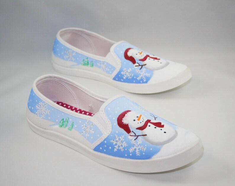Hand PAINTED SNOWMAN SHOES Christmas Shoes Women's Sizes Etsy