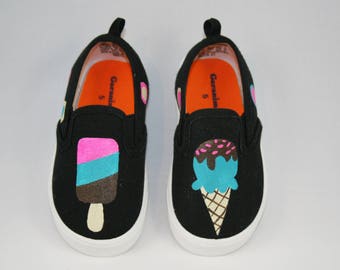 HAND PAINTED Ice Cream SHOES, Baby/Toddler, Child/Youth, and Womens Sizes, Summer Shoes, Ice Cream Outfit