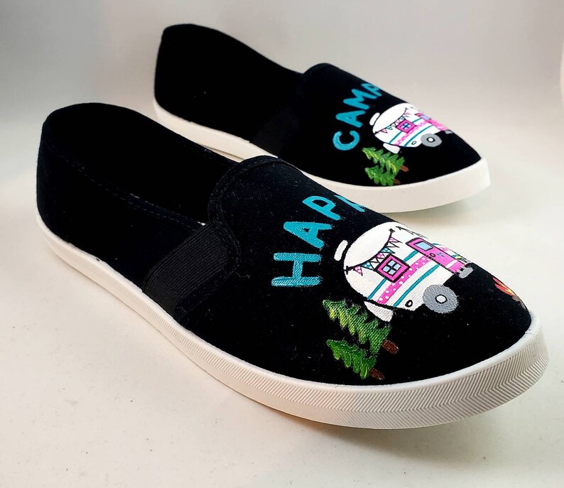 and Women Sizes Camping Shoes,BabyToddler ChildYouth Hand PAINTED HAPPY CAMPER Shoes