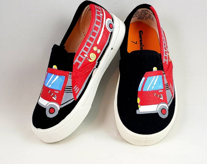 Firefighter Shoes, Fire Truck Shoes, Hand Painted Shoes, Baby, Toddler