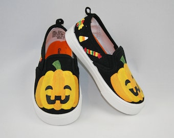 Hand PAINTED HALLOWEEN SHOES, Jack o lantern shoes, Halloween Candy Shoes, Baby/Toddler, Child/Youth, and Womens Sizes