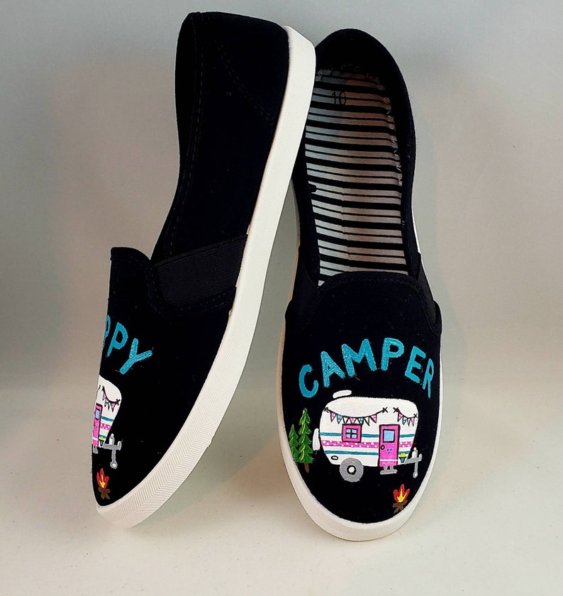 and Women Sizes Camping Shoes,BabyToddler ChildYouth Hand PAINTED HAPPY CAMPER Shoes