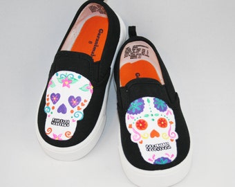 SUGAR SKULL, Day of The Dead, Painted Shoes, Baby/Toddler, Child/Youth Sizes, and Women's Sizes