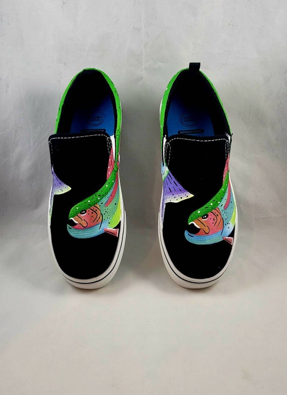 HAND PAINTED FISH Shoes Rainbow Trout Shoes Happy Camper Shoes