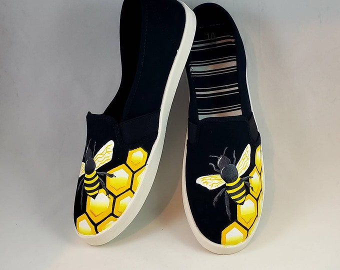 Bee Lovers Honey Gifts Pattern Print Black Sneaker Shoes For Men Women